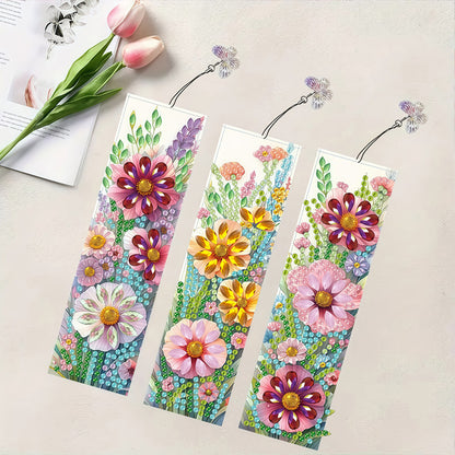 3Pcs Flower Patterns DIY Diamond Painting Art Bookmarks for Reading Enthusiasts
