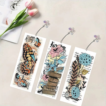 3Pcs Flower Patterns DIY Diamond Painting Art Bookmarks for Reading Enthusiasts