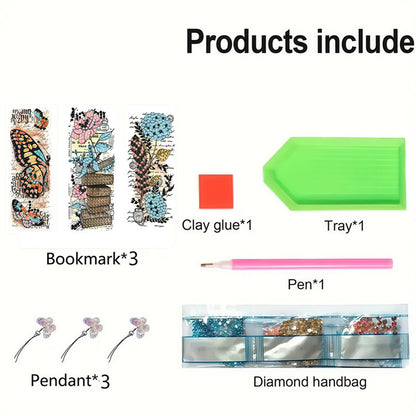 3Pcs Flower Patterns DIY Diamond Painting Art Bookmarks for Reading Enthusiasts