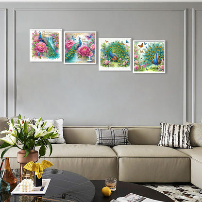 4 Pcs Peacock - Special Shaped Drill Diamond Painting 30*30CM