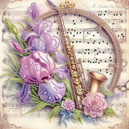 4 Pcs Musical Instruments And Flowers - Special Shaped Drill Diamond Painting 30*30CM