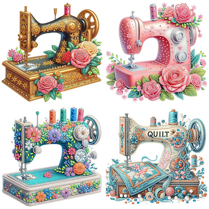4 Pcs Sewing Machine And Flowers - Special Shaped Drill Diamond Painting 30*30CM