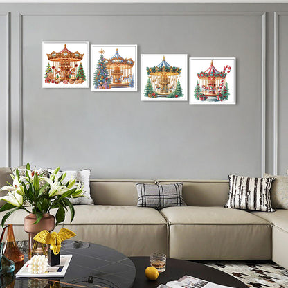 4 Pcs Carousel And Christmas Tree - Special Shaped Drill Diamond Painting 30*30CM
