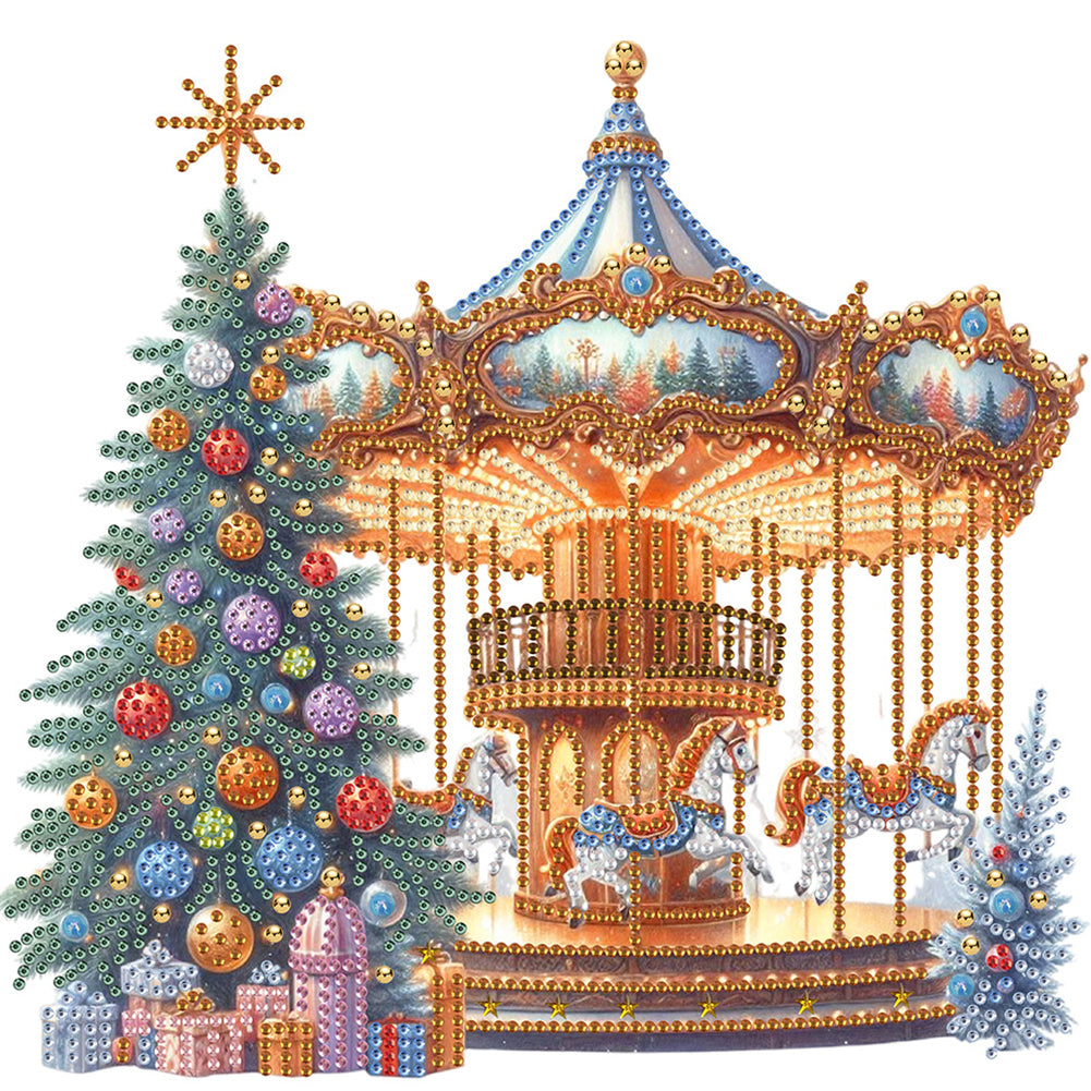 4 Pcs Carousel And Christmas Tree - Special Shaped Drill Diamond Painting 30*30CM
