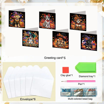 6PCS DIY Diamond Art Greeting Cards Halloween Designs for Halloween and Holidays