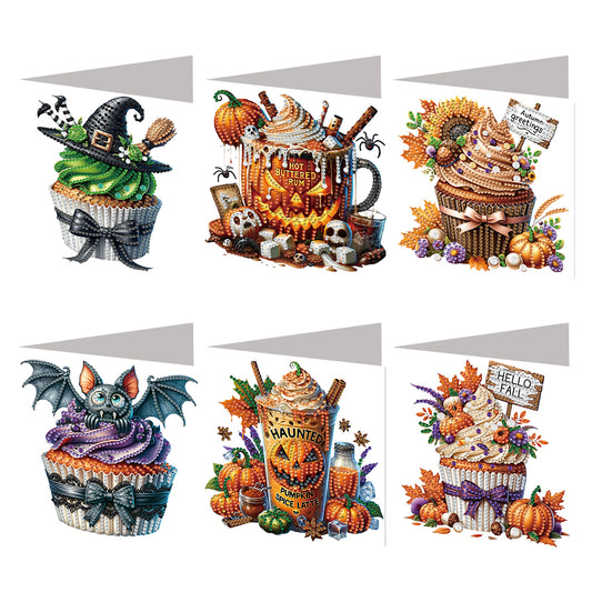 6PCS DIY Diamond Art Greeting Cards Halloween Designs for Halloween and Holidays