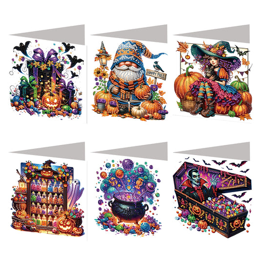 6PCS DIY Diamond Art Greeting Cards Halloween Designs for Halloween and Holidays