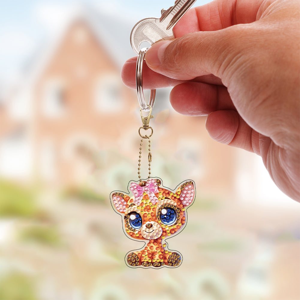 Double Sided Special Shape Animals Diamond Art Craft Keychain for Party Supplies