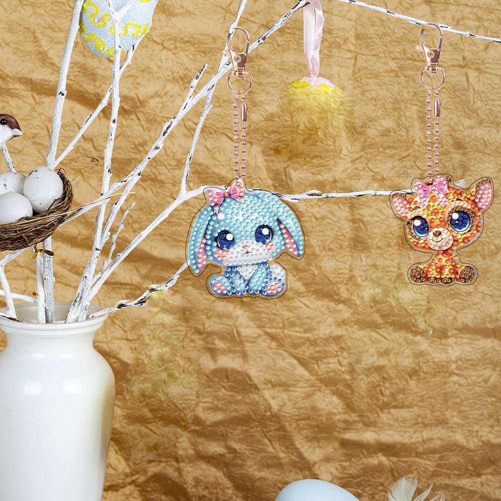 Double Sided Special Shape Animals Diamond Art Craft Keychain for Party Supplies