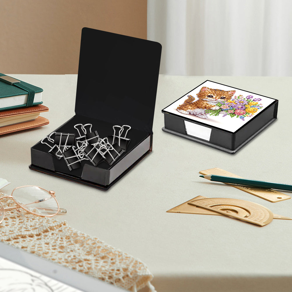 Leather Animals Diamond Painting Notecard Box Flowers Gem Art Sticky Note Holder