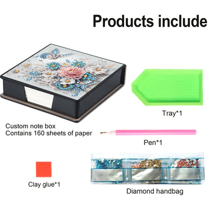 Leather Animals Diamond Painting Notecard Box Flowers Gem Art Sticky Note Holder