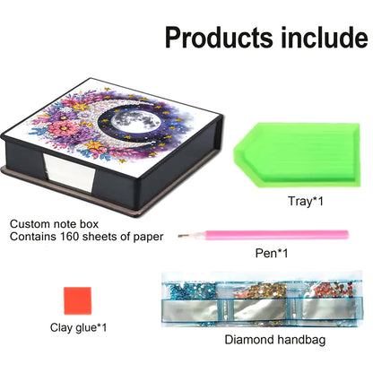 Leather Animals Diamond Painting Notecard Box Flowers Gem Art Sticky Note Holder