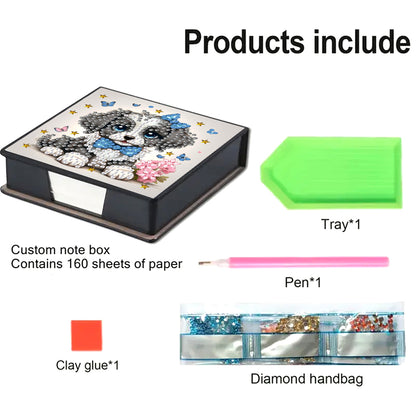 Leather Animals Diamond Painting Notecard Box Flowers Gem Art Sticky Note Holder