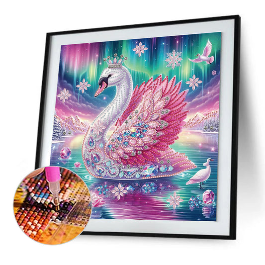 Swan Under The Aurora - Special Shaped Drill Diamond Painting 30*30CM