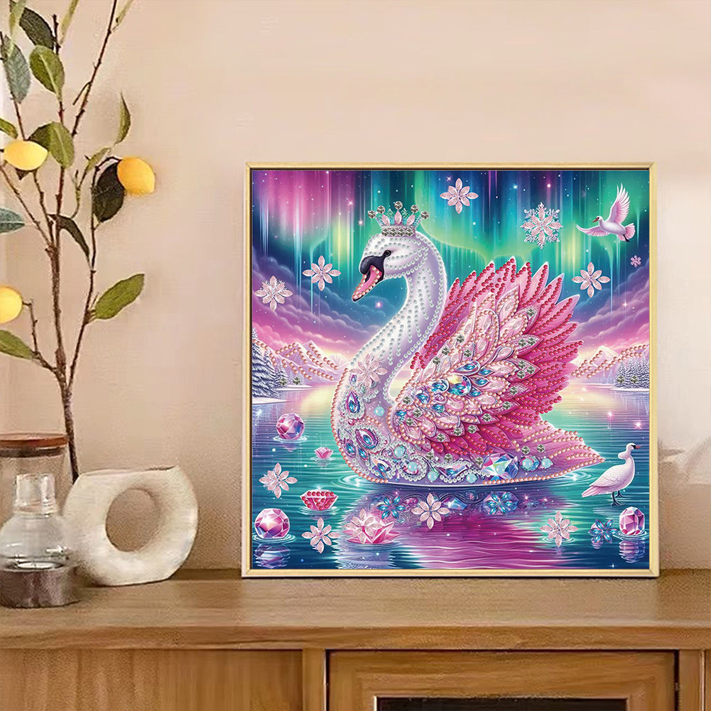 Swan Under The Aurora - Special Shaped Drill Diamond Painting 30*30CM