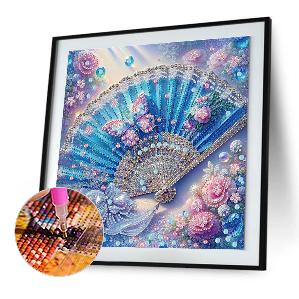 Fan And Flower - Special Shaped Drill Diamond Painting 30*30CM