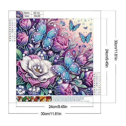 Butterfly And Flowers - Special Shaped Drill Diamond Painting 30*30CM