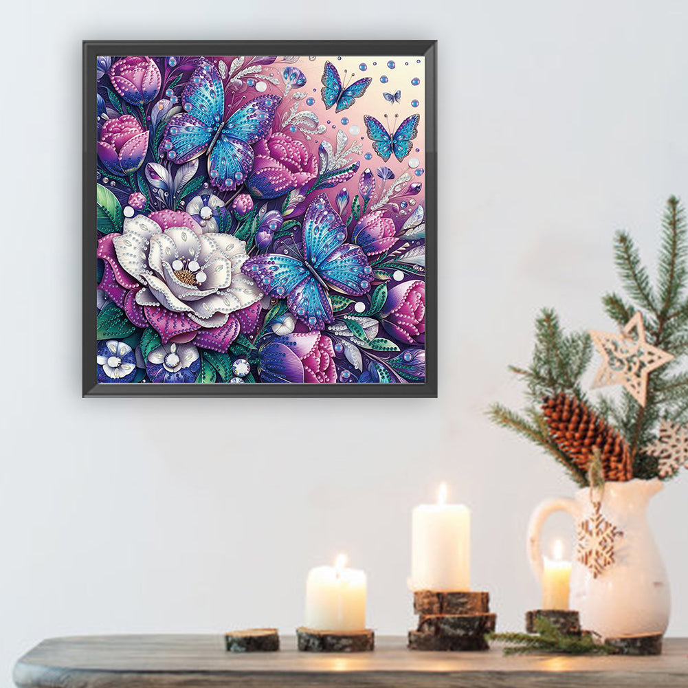 Butterfly And Flower - Special Shaped Drill Diamond Painting 30*30CM