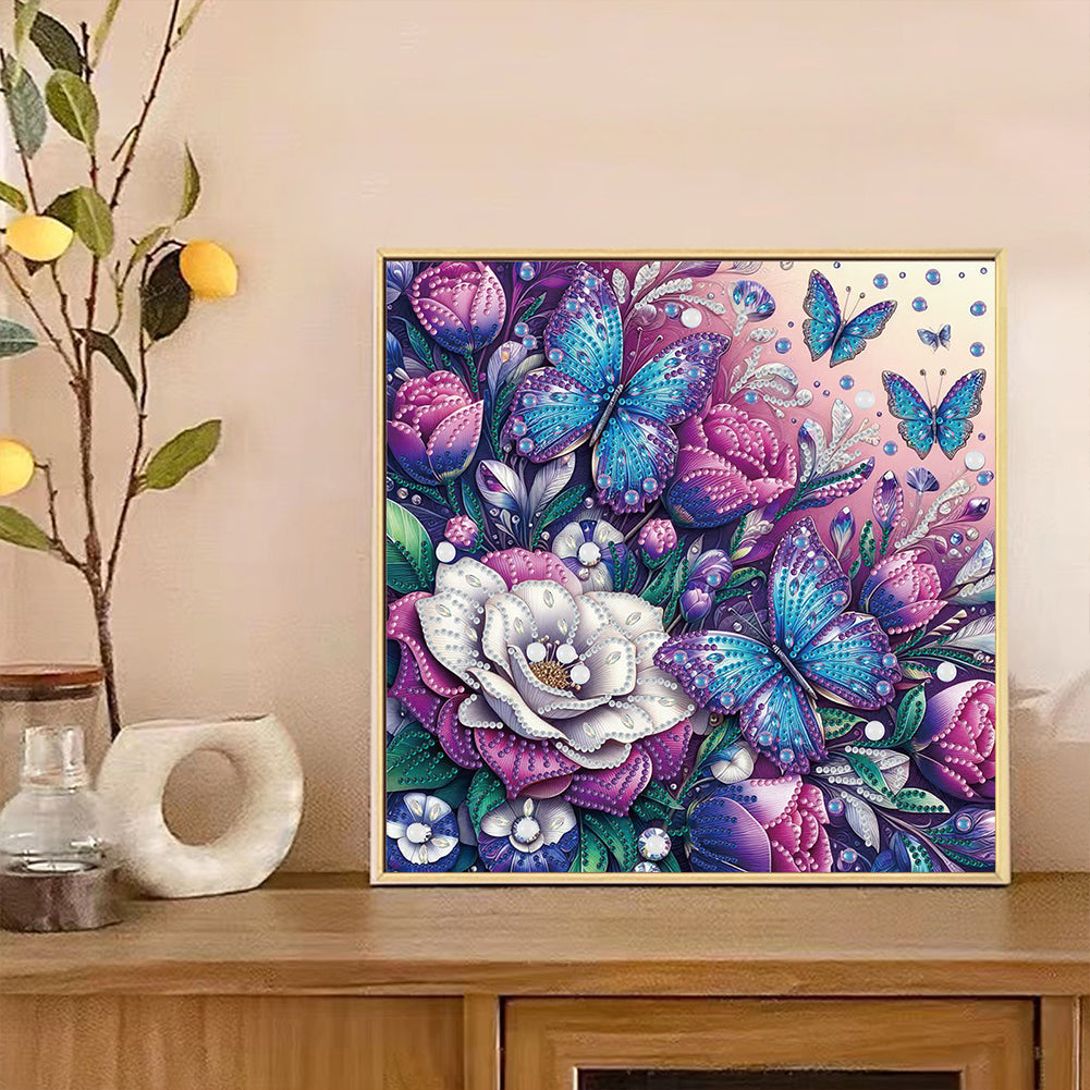 Butterfly And Flower - Special Shaped Drill Diamond Painting 30*30CM