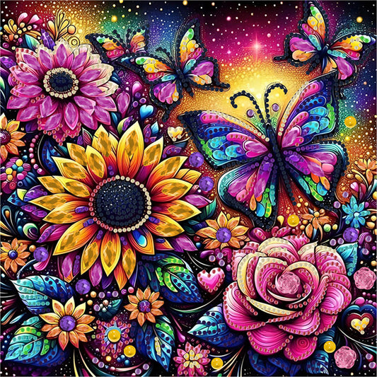 Butterfly Flower - Special Shaped Drill Diamond Painting 30*30CM