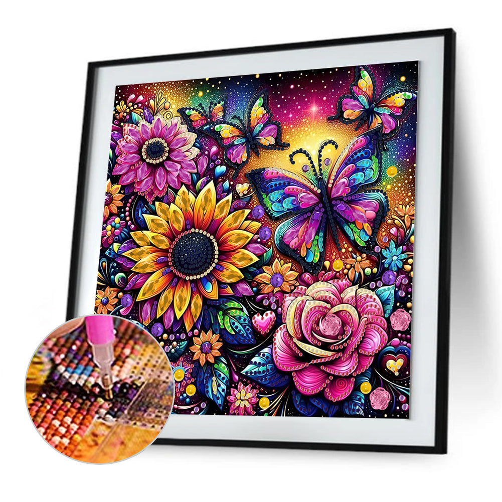 Butterfly Flower - Special Shaped Drill Diamond Painting 30*30CM