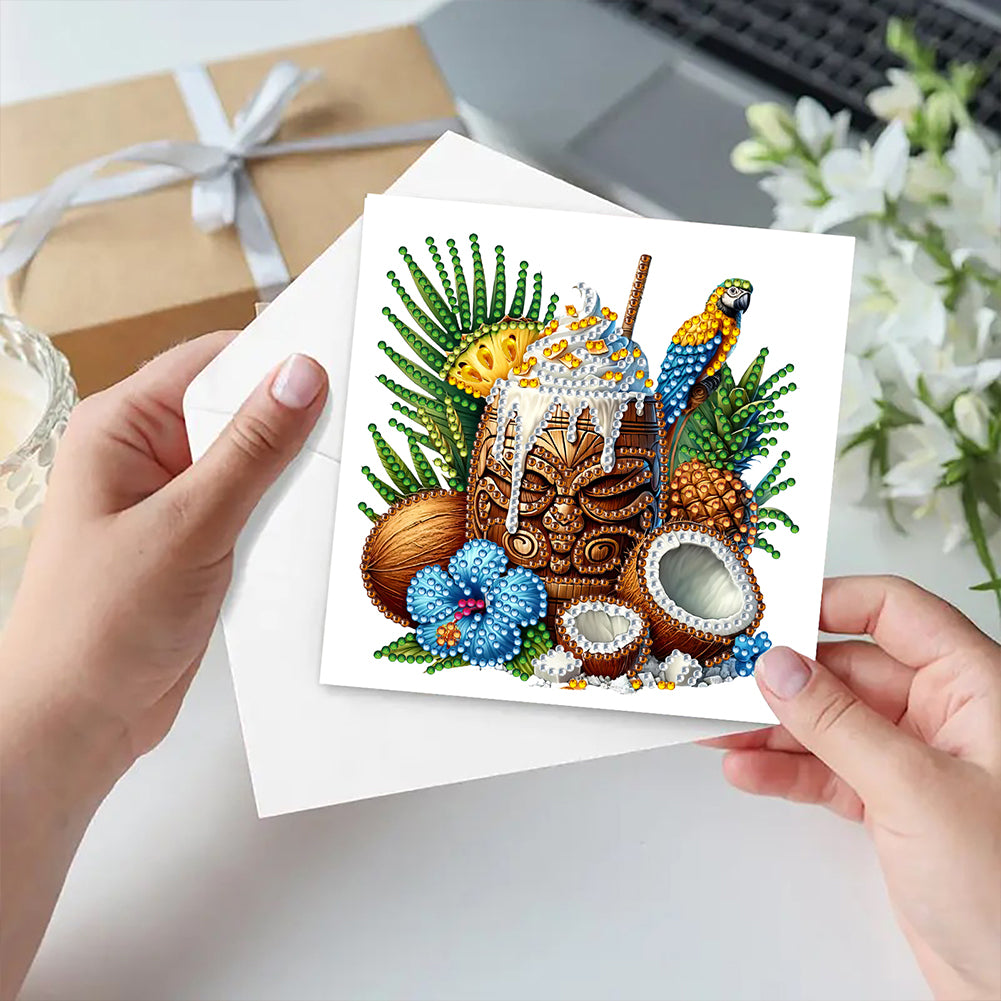 6PCS DIY Diamond Art Greeting Cards Drinks Pattern Congratulations Cards & Gifts