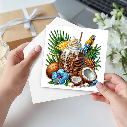 6PCS DIY Diamond Art Greeting Cards Drinks Pattern Congratulations Cards & Gifts
