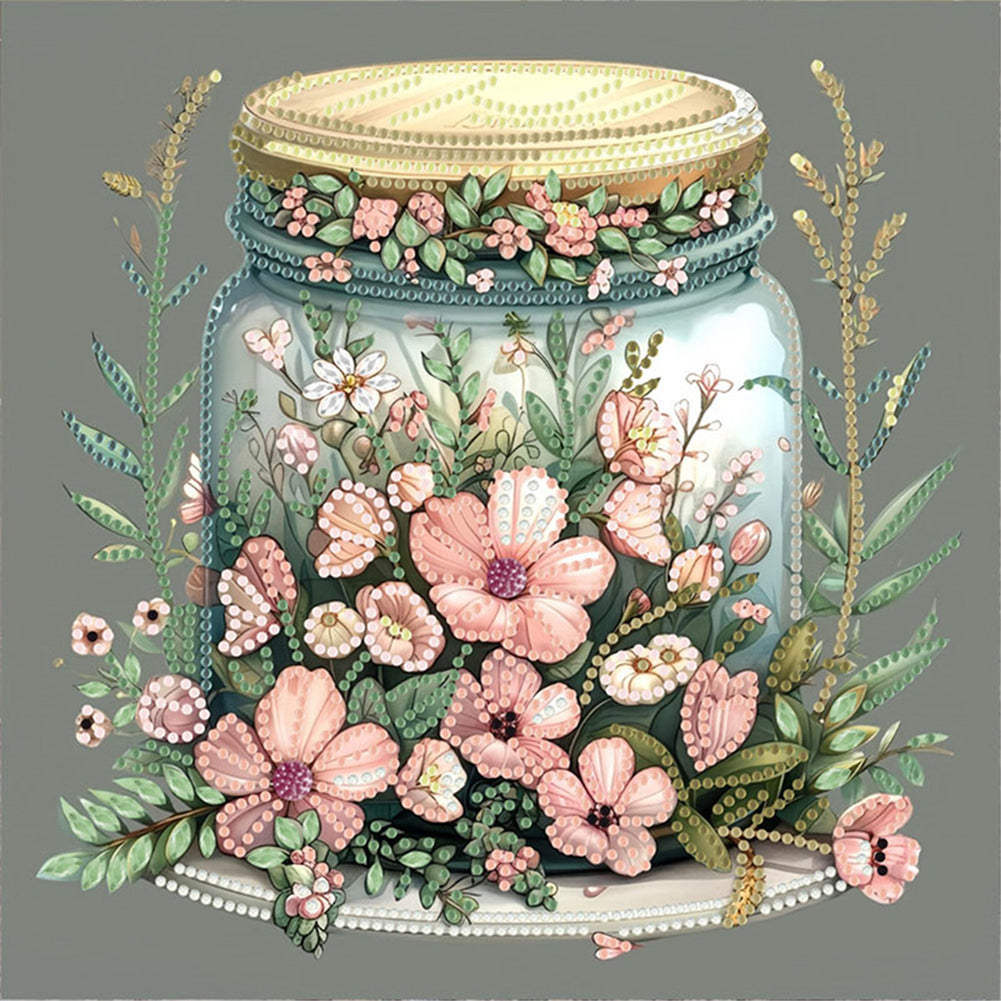 Flower Glass Bottle - Special Shaped Drill Diamond Painting 30*30CM
