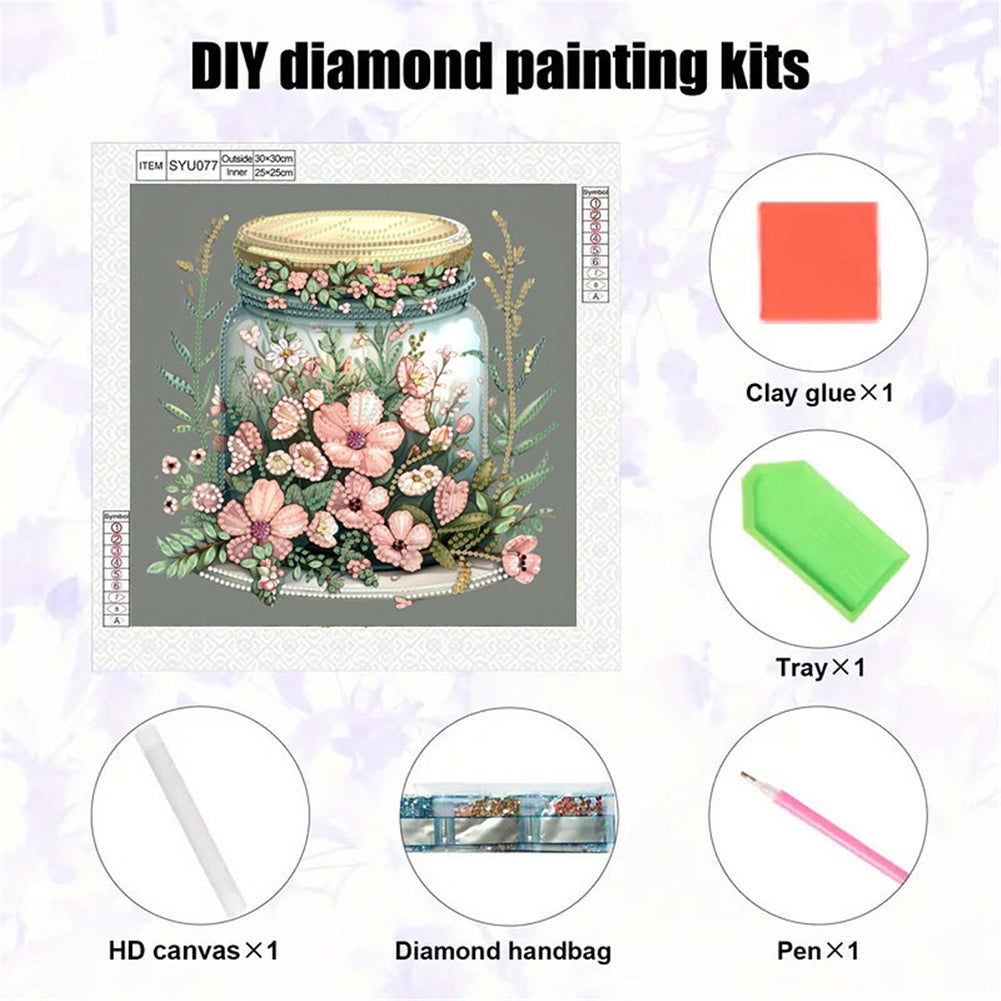 Flower Glass Bottle - Special Shaped Drill Diamond Painting 30*30CM