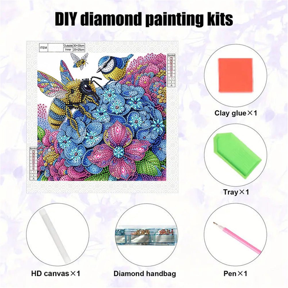 Hydrangea Bee - Special Shaped Drill Diamond Painting 30*30CM