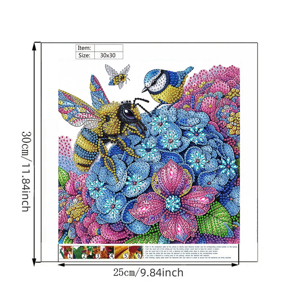 Hydrangea Bee - Special Shaped Drill Diamond Painting 30*30CM