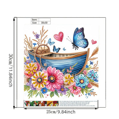 Blooming Flower Boat Butterfly - Special Shaped Drill Diamond Painting 30*30CM