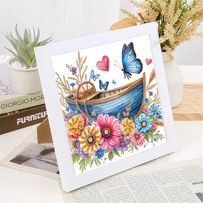 Blooming Flower Boat Butterfly - Special Shaped Drill Diamond Painting 30*30CM