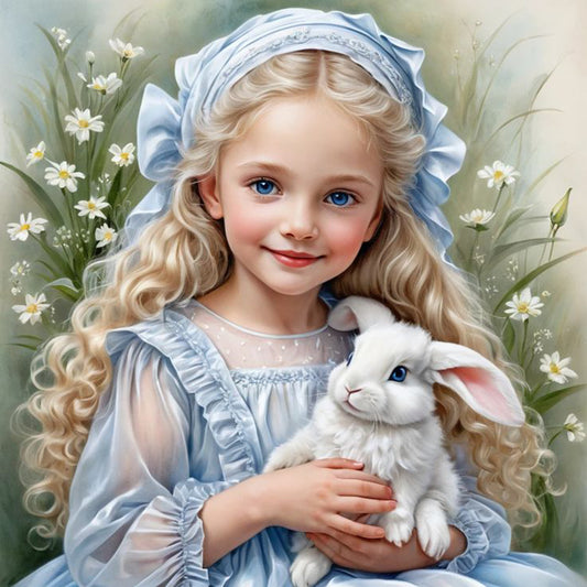 Girl And Rabbit - Full Round Drill Diamond Painting 40*40CM