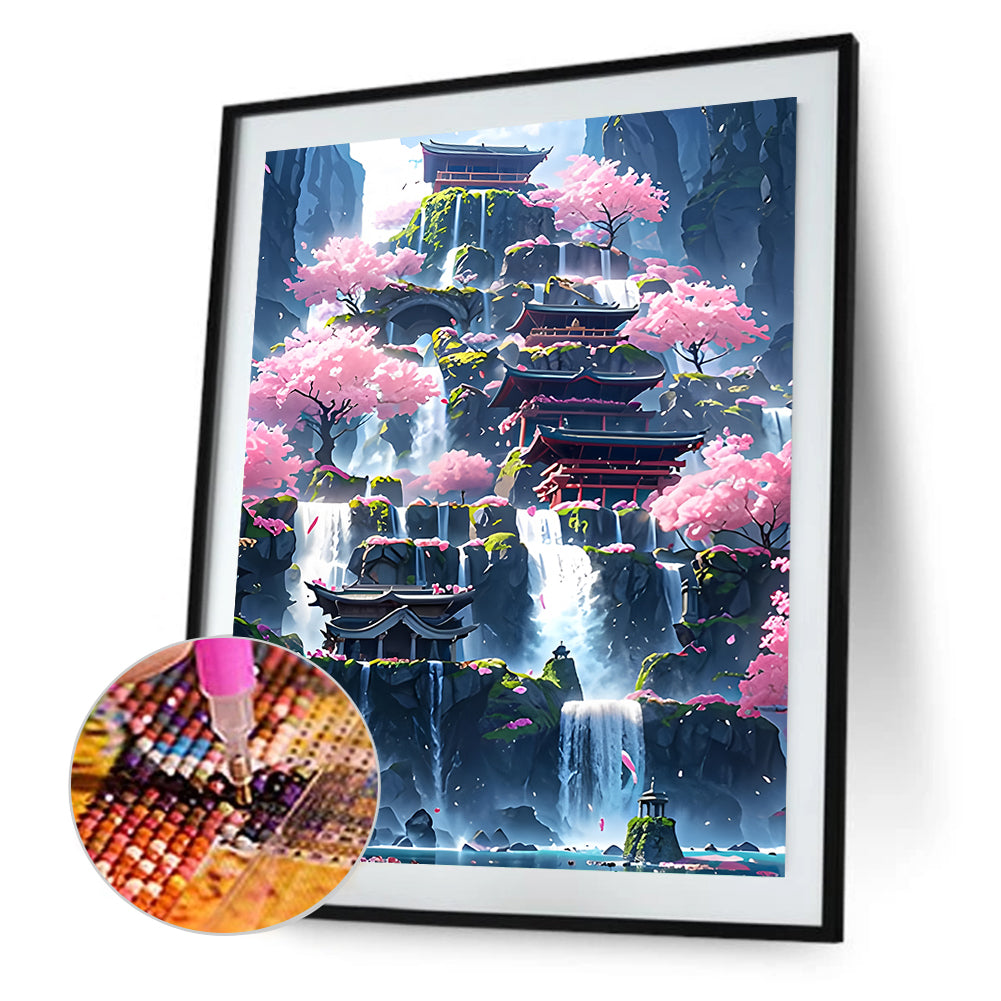 Dream Waterfall City - Full Round Drill Diamond Painting 40*50CM