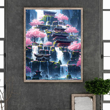 Dream Waterfall City - Full Round Drill Diamond Painting 40*50CM