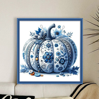 Blue And White Porcelain Pumpkin - 14CT Stamped Cross Stitch 40*40CM