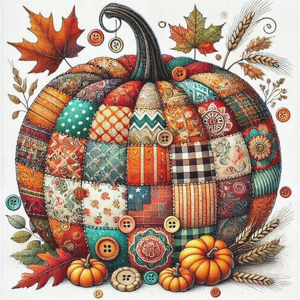 Colorful Splicing Pumpkin - 14CT Stamped Cross Stitch 40*40CM
