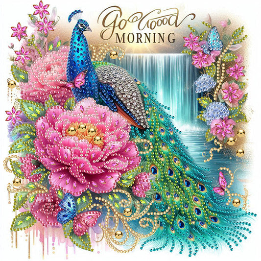 Peacock And Flower - Special Shaped Drill Diamond Painting 30*30CM