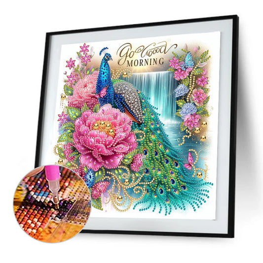 Peacock And Flower - Special Shaped Drill Diamond Painting 30*30CM