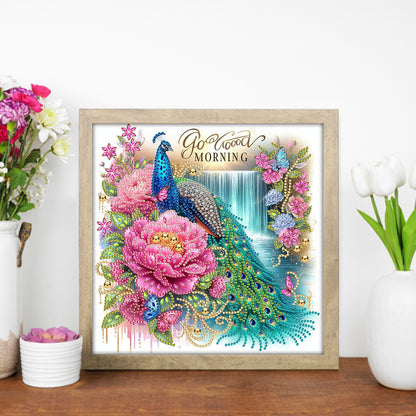 Peacock And Flower - Special Shaped Drill Diamond Painting 30*30CM