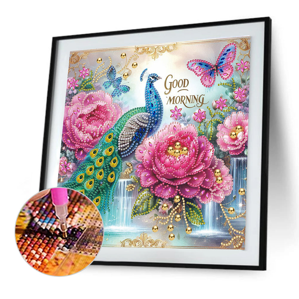 Peacock And Flower - Special Shaped Drill Diamond Painting 30*30CM