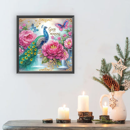 Peacock And Flower - Special Shaped Drill Diamond Painting 30*30CM