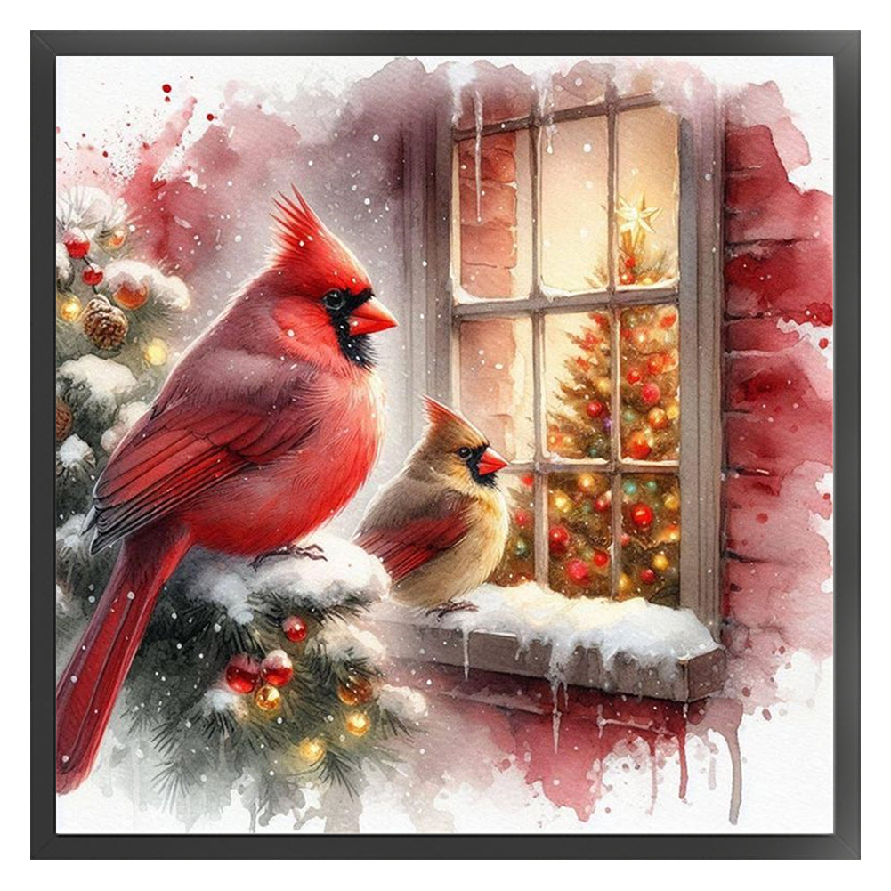 Christmas Cardinal Outside The Window - 11CT Stamped Cross Stitch 45*45CM