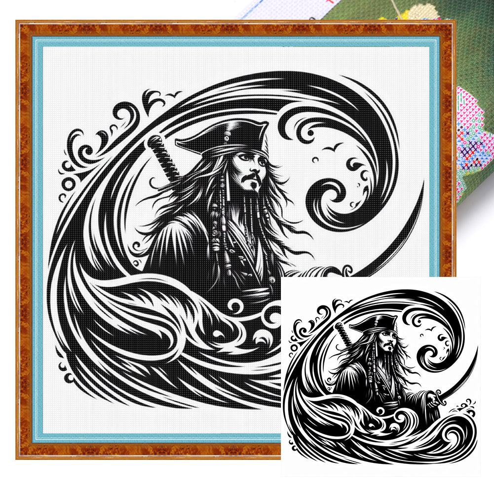 Silhouette Pirate Ship Captain - 11CT Stamped Cross Stitch 40*40CM