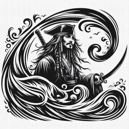 Silhouette Pirate Ship Captain - 11CT Stamped Cross Stitch 40*40CM