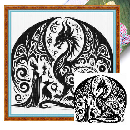 Silhouette Dragon And Witch - 11CT Stamped Cross Stitch 40*40CM