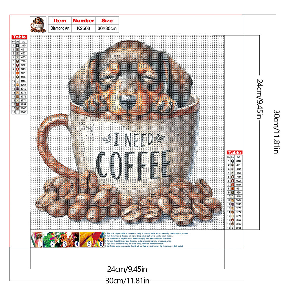 Coffee Puppy - Full Round Drill Diamond Painting 30*30CM