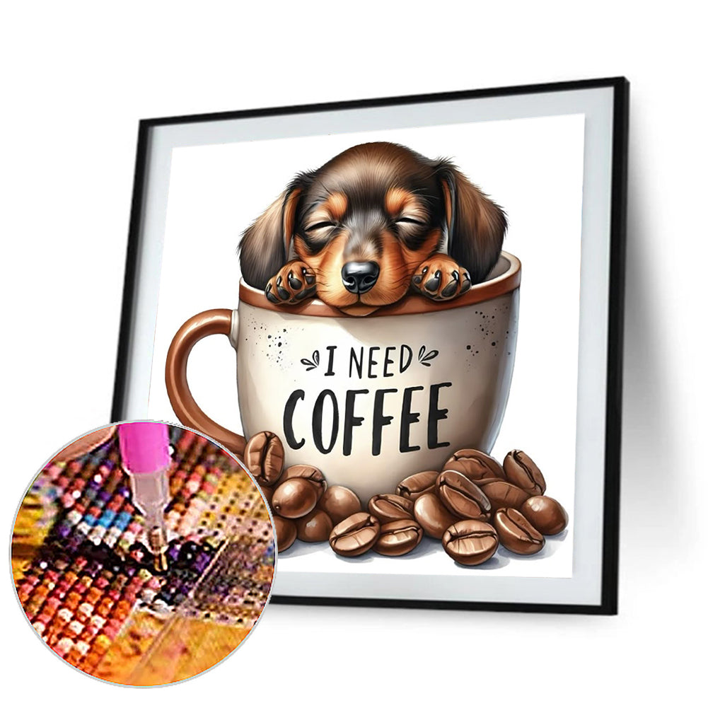 Coffee Puppy - Full Round Drill Diamond Painting 30*30CM