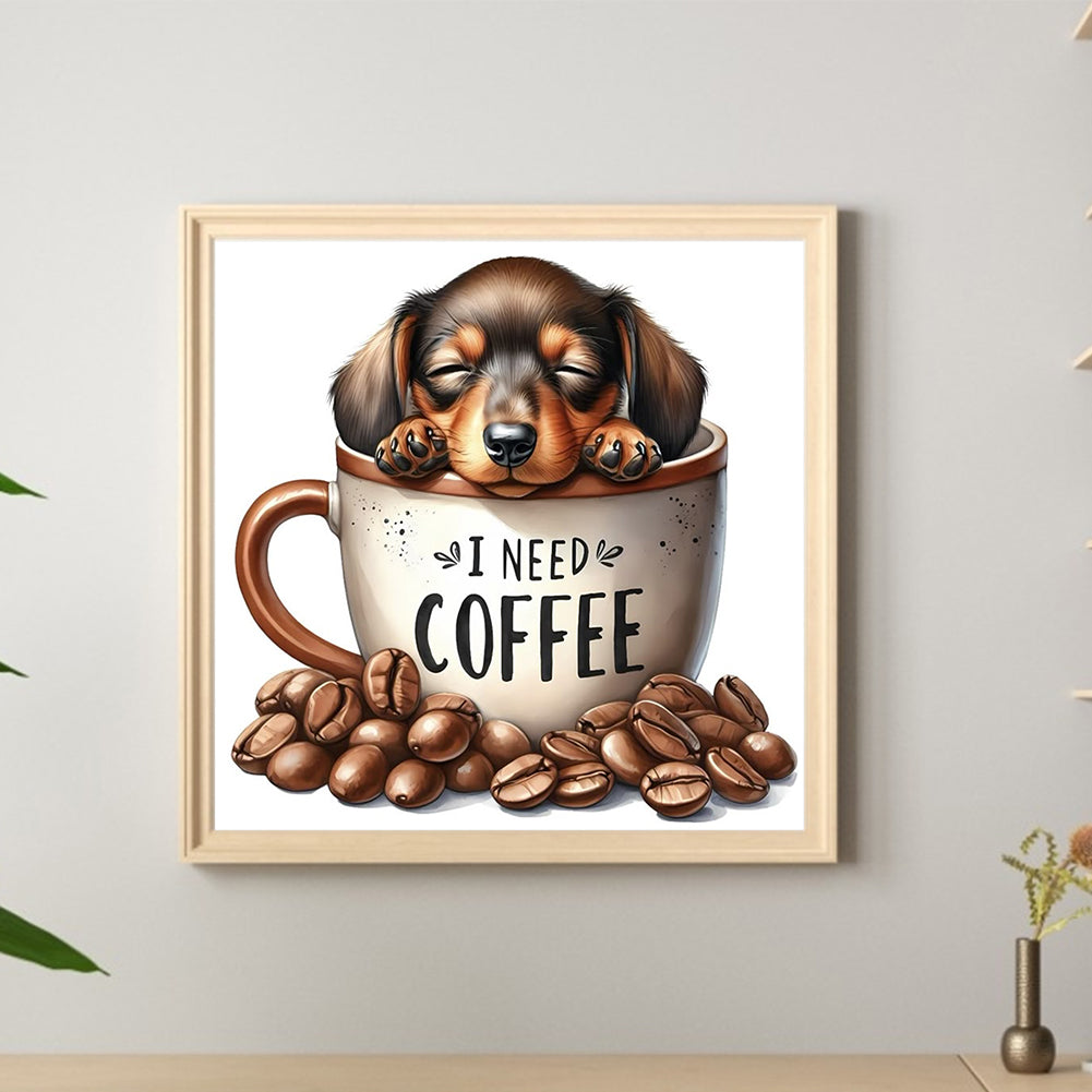 Coffee Puppy - Full Round Drill Diamond Painting 30*30CM